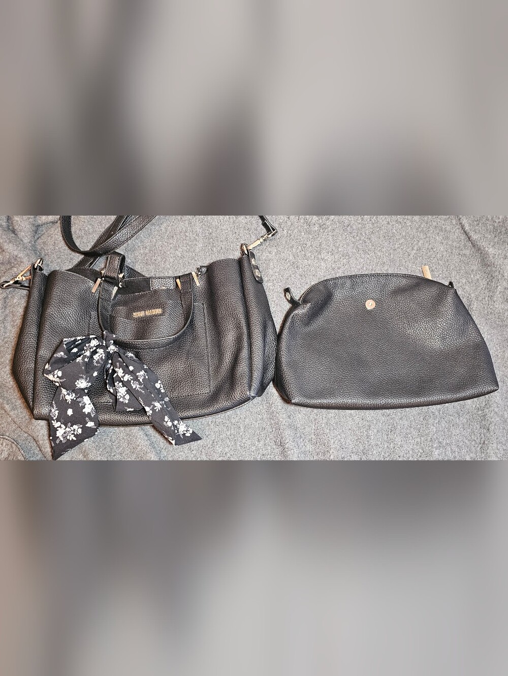 Steve Madden Bparker‎ Black Pebbled Faux Leather Crossbody Satchel Bag